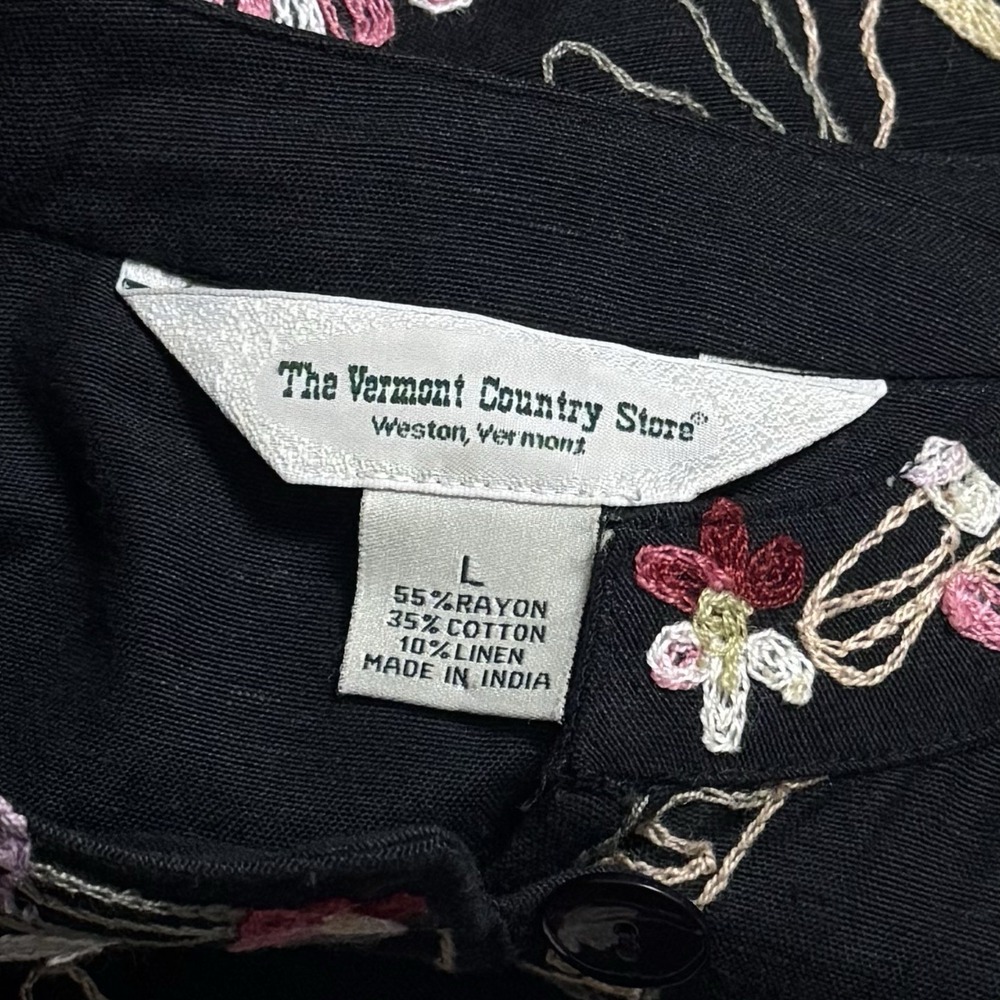 The Vermont Country Store Linen Blend Floral Embroidered Jacket Boho Feminine L - Picture 8 of 10